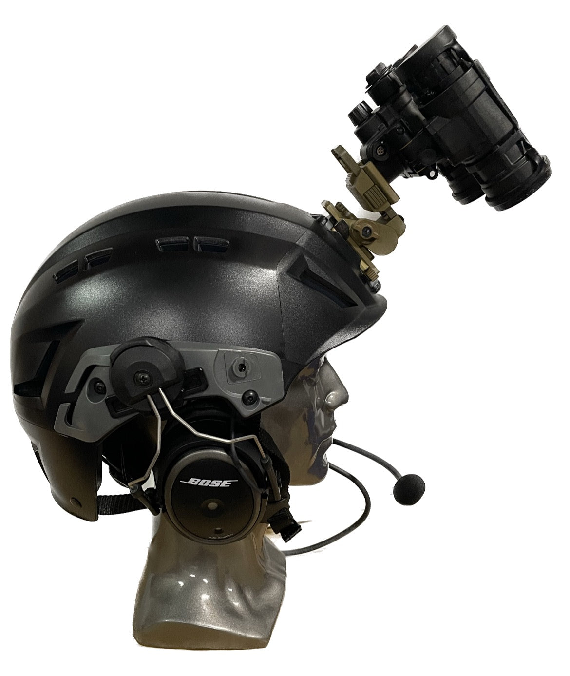 NVG helmet with over the chin retention strap