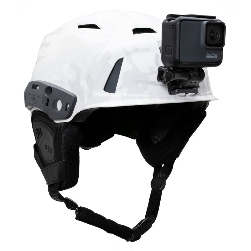 Helmet action camera adaptor for shrouded helmets